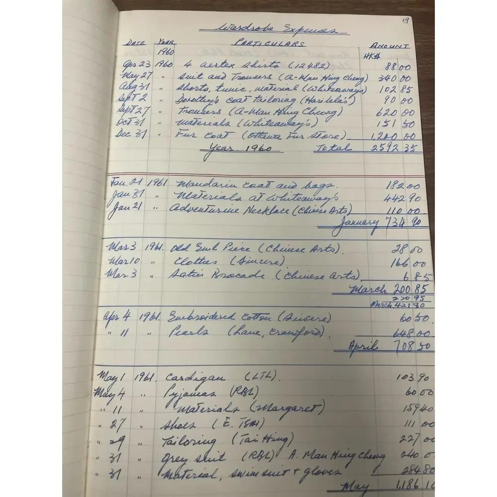 1960-61 Hong Kong Expat Household Expense Ledger Handwritten American Club
